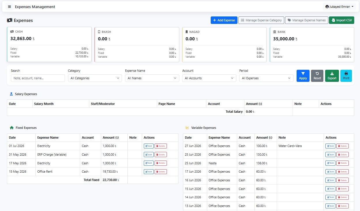 Expenses module screenshot