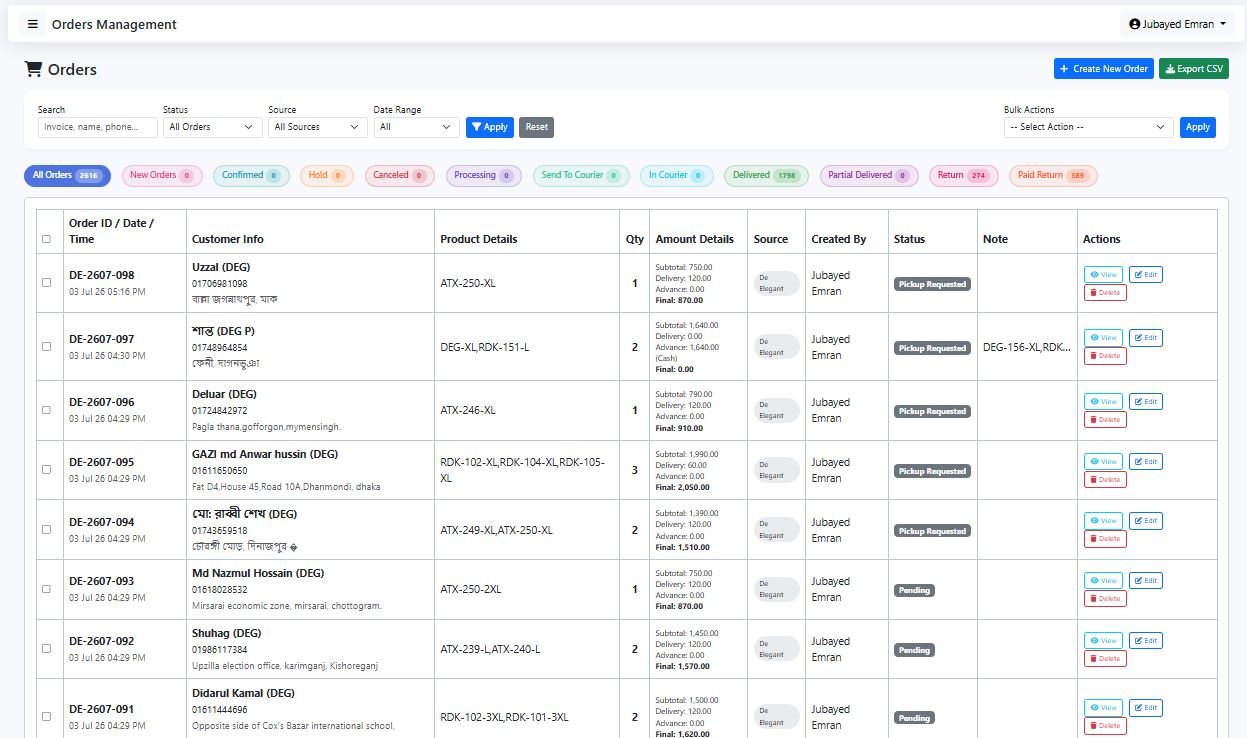 Orders module screenshot